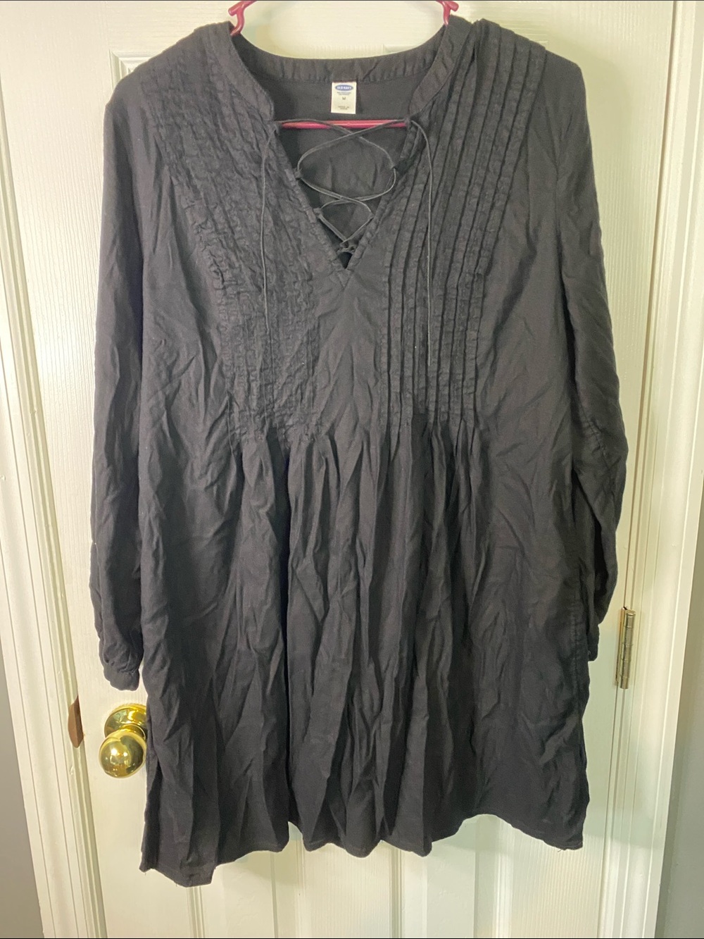 Old Navy Black Lace-Up Pintuck Tunic Dress Size Medium.